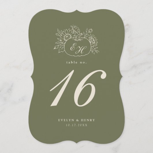 Olijf Sage Stans Monogram Tafelnummer (Voorkant)