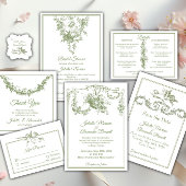 Olijf Sage Toile de Jouy Cherub Save the Date Kaar
