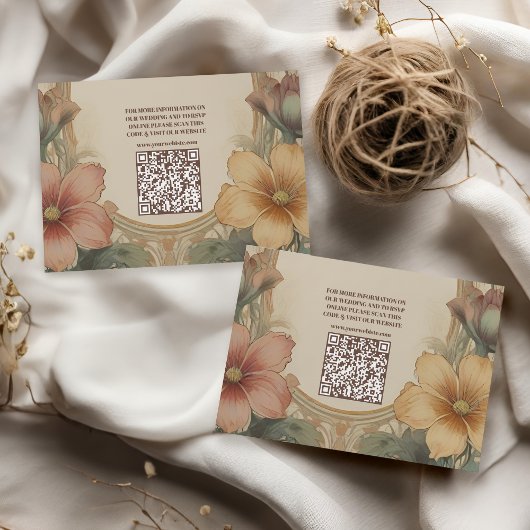 Olijf & Sinaasappel Bruiloft Art Nouveau Floral Informatiekaartje