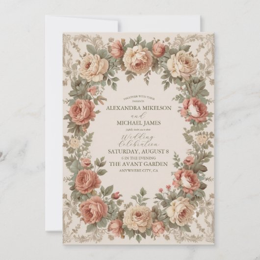 Olijf & Sinaasappel Bruiloft  Art Nouveau Floral Kaart (Voorkant)