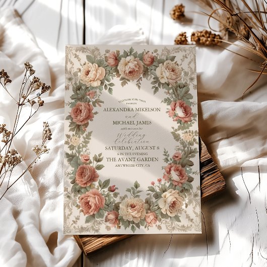 Olijf & Sinaasappel Bruiloft Art Nouveau Floral Kaart