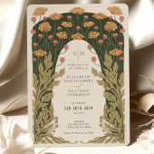 Olijf & Sinaasappel Bruiloft  Art Nouveau Floral Kaart