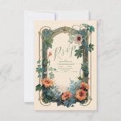 Olijf & Sinaasappel Bruiloft  Art Nouveau Floral RSVP Kaartje (Voorkant)
