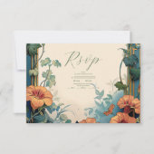 Olijf & Sinaasappel Bruiloft Art Nouveau Floral RSVP Kaartje (Voorkant)