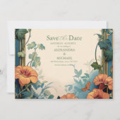 Olijf & Sinaasappel Bruiloft  Art Nouveau Floral Save The Date (Voorkant)