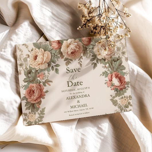 Olijf & Sinaasappel Bruiloft  Art Nouveau Floral Save The Date