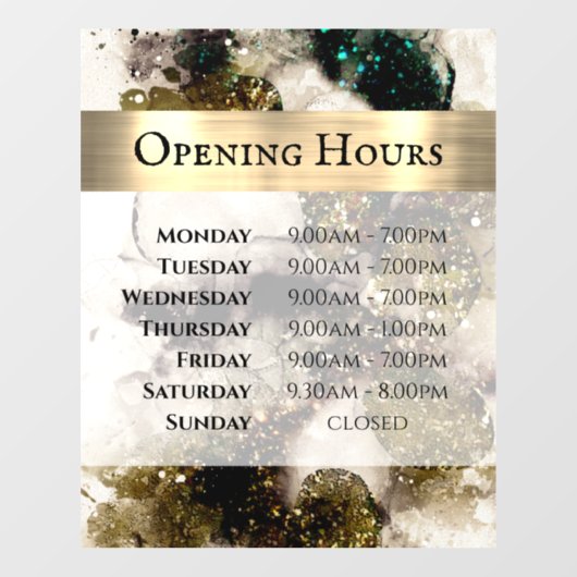 Olijf Smaragdgroene Aquarel Openingstijden Raamsticker (Vel)