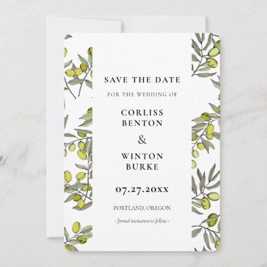 Olijf takpatroon sparen de datumUitnodiging Kaart (Voorkant)