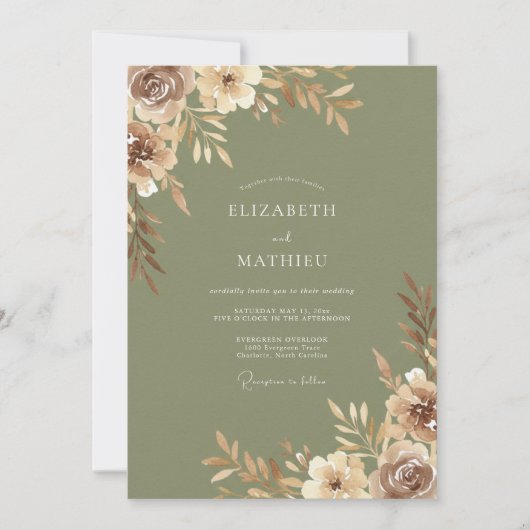 Olijf Tan Loof Eucalyptus Bruiloft Kaart (Voorkant)