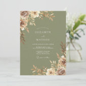 Olijf Tan Loof Eucalyptus Bruiloft Kaart (Staand voorkant)