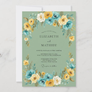 Olijf Teal Ranunculus Eucalyptus Bruiloft Kaart