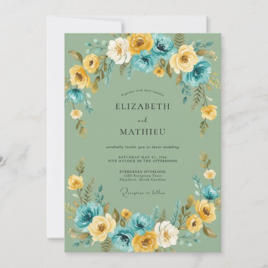Olijf Teal Ranunculus Eucalyptus Bruiloft Kaart (Voorkant)