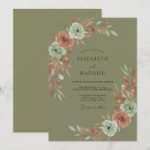 Olijf Terracotta Ranunculus Eucalyptus Bruiloft Kaart (Voorkant / Achterkant)