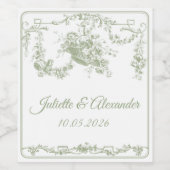 Olijf Toile de Jouy Trouwfles Etiket (Enkel label)