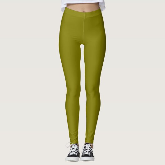 Olijf vaste kleur leggings (Voorkant)