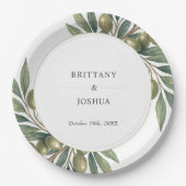 Olijf verlaat mediterrane rustieke bruiloft papieren bordje (Voorkant)
