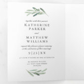 Olijf Waterverf en Faux Roos Gold Wedding Foto Drieluik Uitnodiging (Binnenzijde eerst)