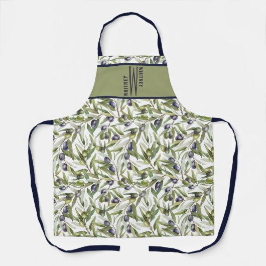Olijf waterverf Frans land monogram naam Schort (Voorkant)