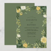Olijf Wilde Bloemen Bruiloft Kaart (Voorkant / Achterkant)