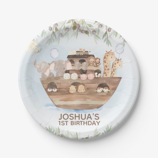 Olijfbijkantoor noahs ark 1st Birthday Party Bord (Voorkant)