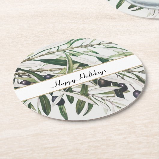  Olijfbijkantoor Prettige feestdagen Ronde Kartonnen Onderzetter (Gebogen)