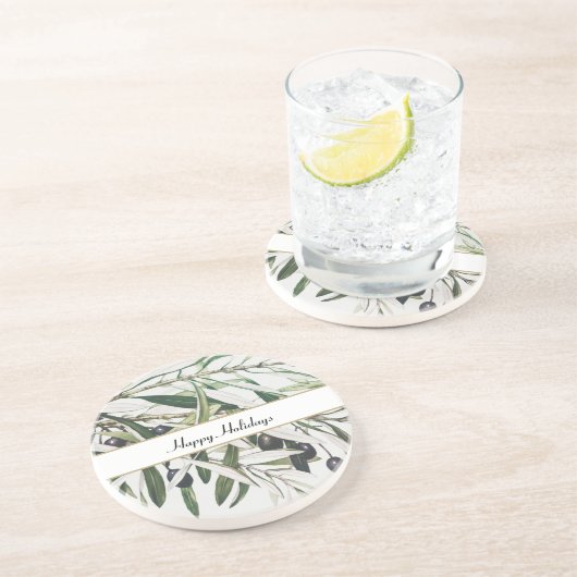  Olijfbijkantoor Prettige feestdagen Zandsteen Onderzetter (Zijkant)