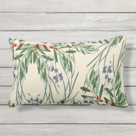 Olijfbijkantoren en Blauwe Bloemen Lumbar Pillow Buitenkussen