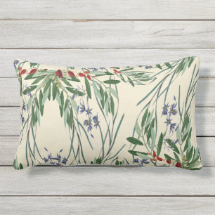 Olijfbijkantoren en Blauwe Bloemen Lumbar Pillow Buitenkussen
