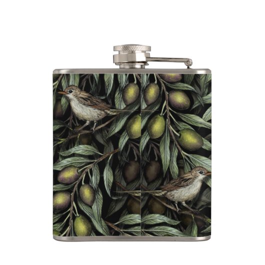 Olijfbijkantoren en Warblers Heupfles (Achterkant)