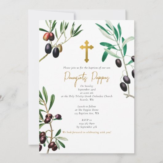 Olijfbijkantoren Grieks-orthodox Christening Bapti Kaart (Voorkant)