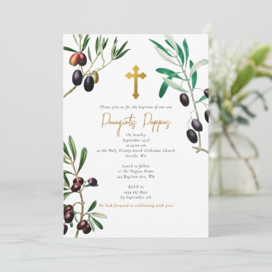 Olijfbijkantoren Grieks-orthodox Christening Bapti Kaart (Staand voorkant)
