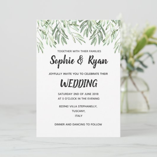 Olijfbijkantoren huwelijksuitnodiging kaart (Staand voorkant)