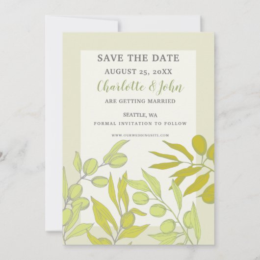Olijfbijkantoren Natuur Greenery Botanical Wedding Save The Date (Achterkant)