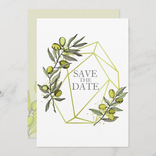Olijfbijkantoren Natuur Greenery Botanical Wedding Save The Date (Voorkant / Achterkant)