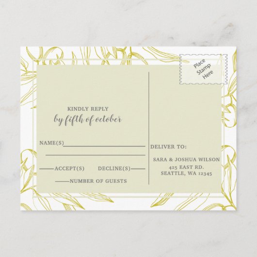 Olijfbijkantoren Natuur Greenery Botanical Wedding Uitnodiging Briefkaart (Achterkant)