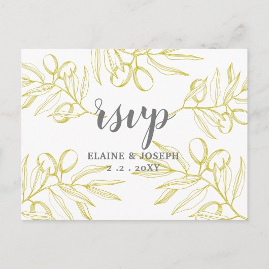 Olijfbijkantoren Natuur Greenery Botanical Wedding Uitnodiging Briefkaart (Voorkant)