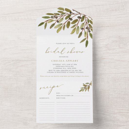 Olijfbijkantoren Vrijgezellenfeest Recipe Card Sch All In One Uitnodiging (Binnen)