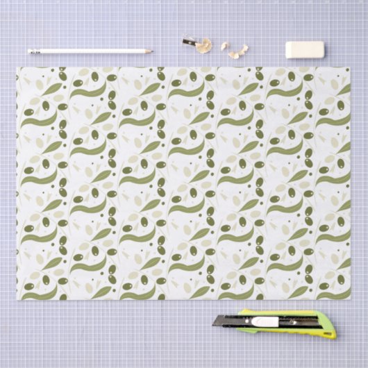 Olijfbijtak en bladeren naadloos patroon tissuepapier (Craft)