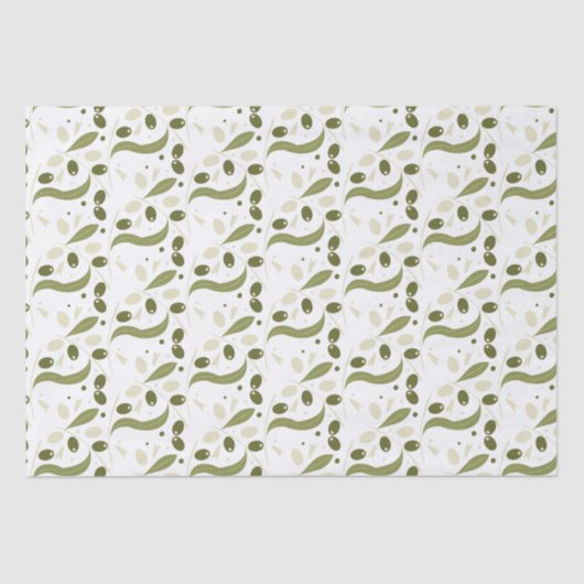 Olijfbijtak en bladeren naadloos patroon tissuepapier (Voorkant)