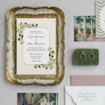 Olijfbijtak laat botanische bruiloft over kaart<br><div class="desc">Robuust elegante waterverf groene en zwarte bijkantoren trouwuitnodiging.</div>