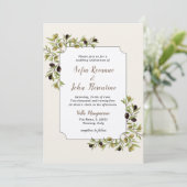 Olijfbijtak laat botanische bruiloft over kaart (Staand voorkant)