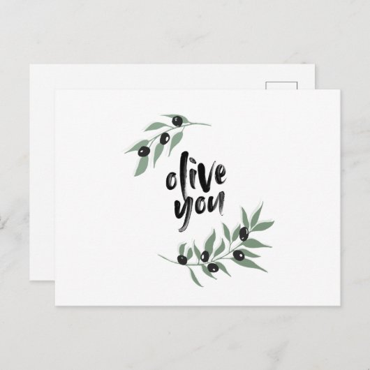 Olijfbijtak met briefkaart - 'olijf je' (Voorkant / Achterkant)