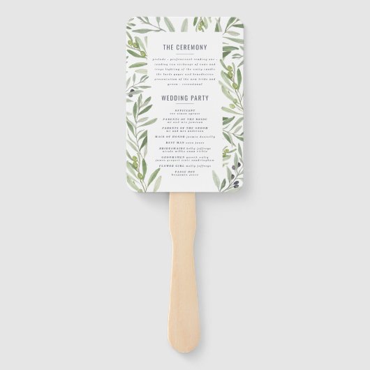 Olijfbijtak waterverf schilderde trouwerij handwaaier (Achterkant)