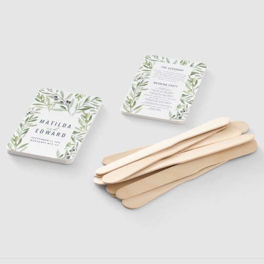 Olijfbijtak waterverf schilderde trouwerij handwaaier (Niet-gemonteerd)