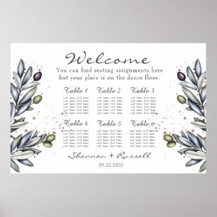 Olijfbijtak Wedding Seating Chart 36"x24" Poster