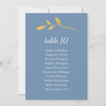 Olijfblad. Blauwe Tafel Nummer met Zitplaatsen