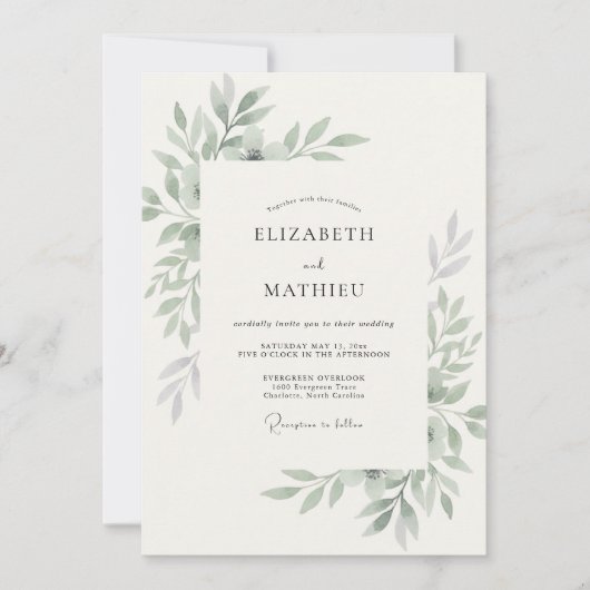 Olijfblad Eucalyptus Bruiloft Kaart (Voorkant)