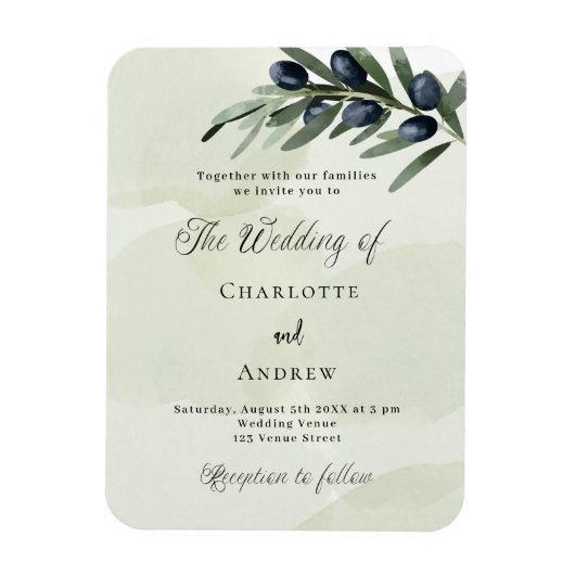 Olijfblad groen waterverf bruiloft uitnodiging magneet (Verticaal)