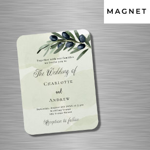 Olijfblad groen waterverf bruiloft uitnodiging magneet