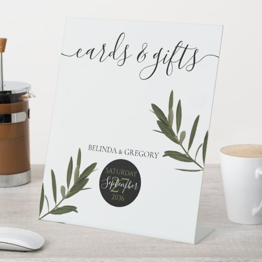 Olijfblad Groene Huwelijkskaarten & Cadeaus Reclamebord Met Voetstuk (Insitu)